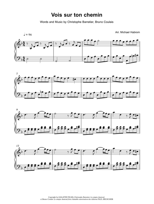 Vois Sur Ton Chemin (Arr. Michael Habrom) - Christophe Barratier, Bruno Coulais (Easy Piano)