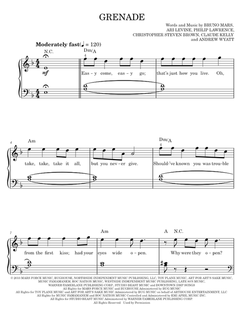 Grenade - Bruno Mars (Easy Piano)