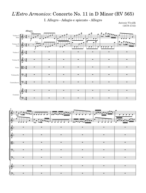 L'Estro Armonico: Concerto No. 11 in D Minor (RV 565): I. Allegro - Adagio e spiccato - Allegro