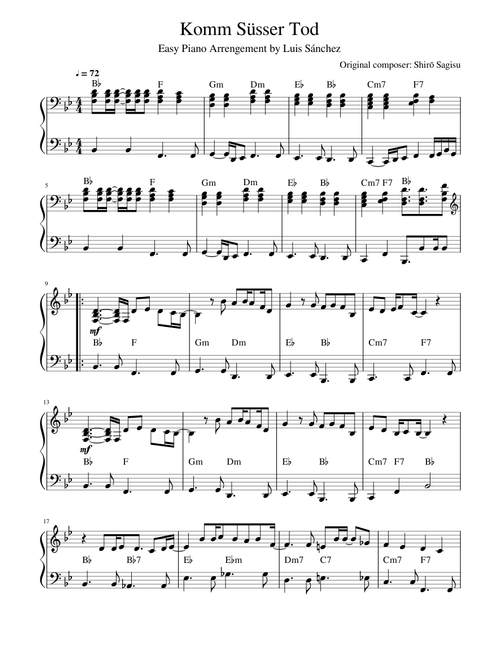 Komm Süsser Tod Piano