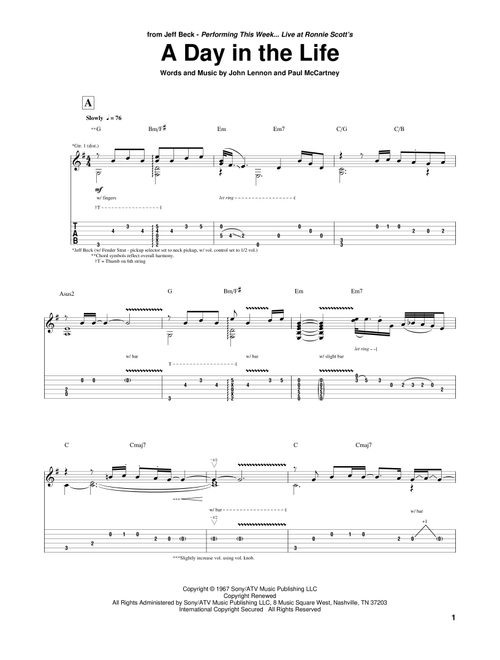 A Day In The Life - Jeff Beck, The Beatles (Guitar Tab)