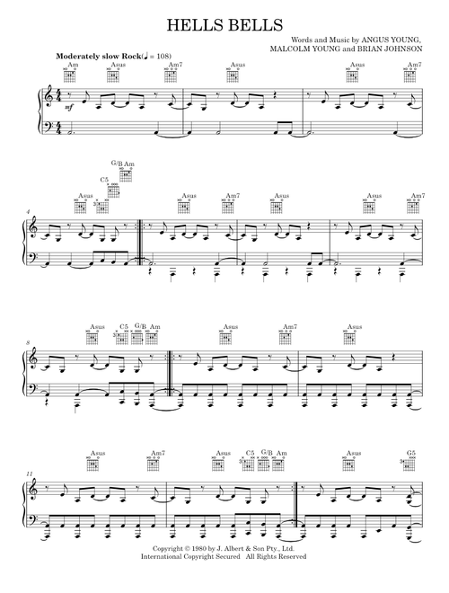 Hells bells - AC/DC (Piano-Vocal-Guitar)