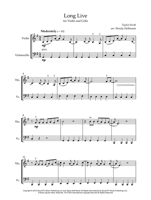 Long Live (Arr. Wendy Hellmann) - Taylor Swift (Instrumental Duet)