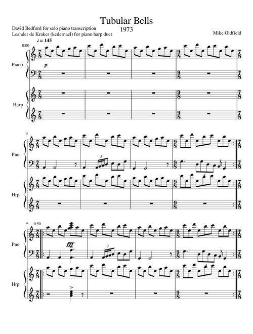Mike Oldfield - Tubular Bells - piano/harp duet