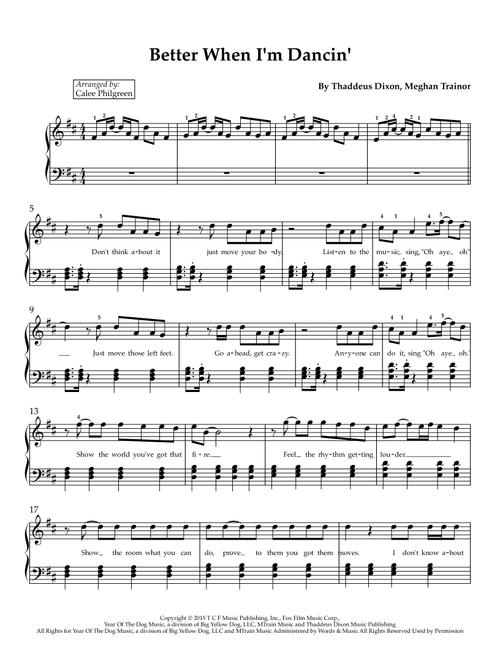 Better When I'm Dancin' (Arr. Calee Philgreen) - Meghan Trainor (Easy Piano)