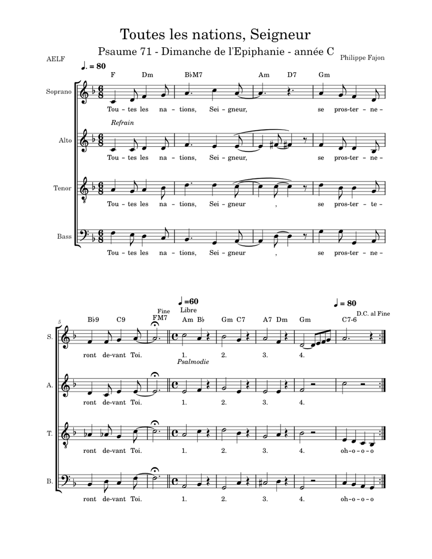Psaume 71 - Toutes les nations, Seigneur Sheet music for Soprano, Alto ...