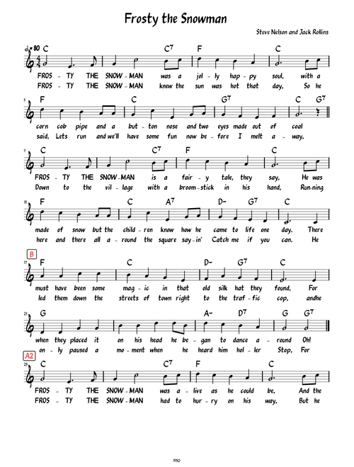 Frosty the Snowman (Lead sheet with lyrics )