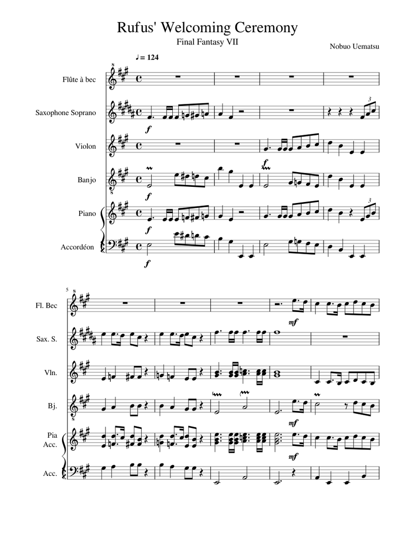 Rufus' Ceremony FFVII Sheet music for Piano, Accordion