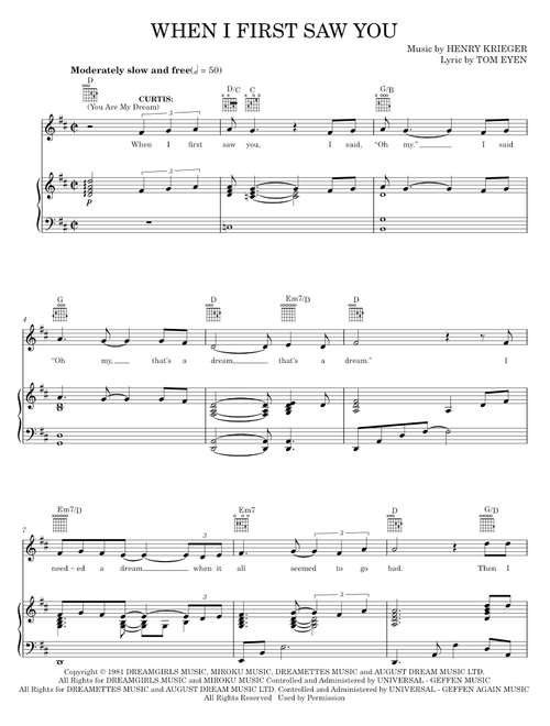 When I First Saw You - Dreamgirls Musical, Tom Eyen (Piano-Vocal-Guitar)