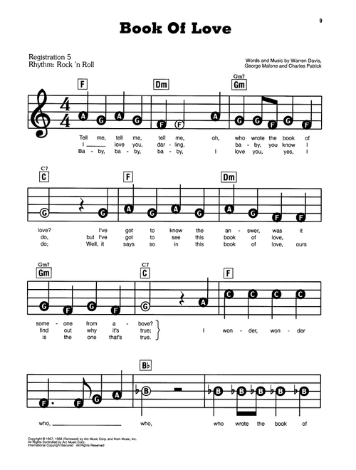 Book Of Love - The Monotones (E-Z Play Today)