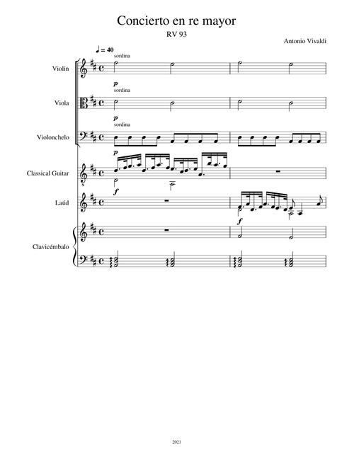 Chamber Concerto in D major, second part, RV 93 – Antonio Vivaldi