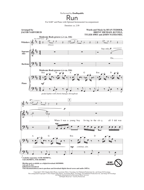 Run (arr. Jacob Narverud) - OneRepublic (Choral, SAB)