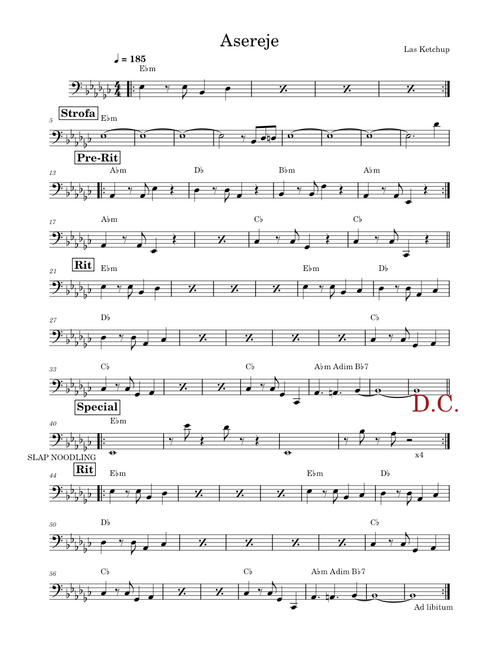 Asereje - Las Ketchup (bass line)