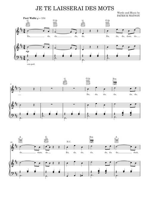 Je Te Laisserai Des Mots - Patrick Watson (Piano-Vocal-Guitar)