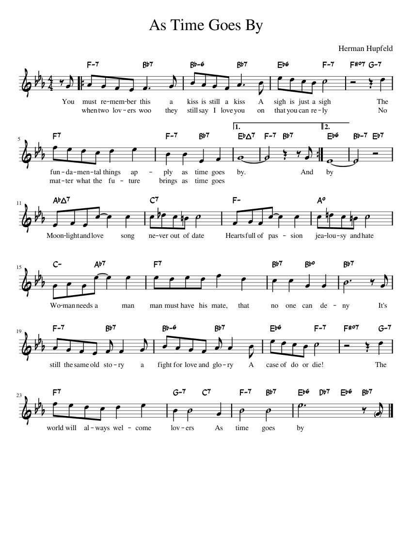 As Time Goes By Sheet Music with Chords for Piano (Solo) easy