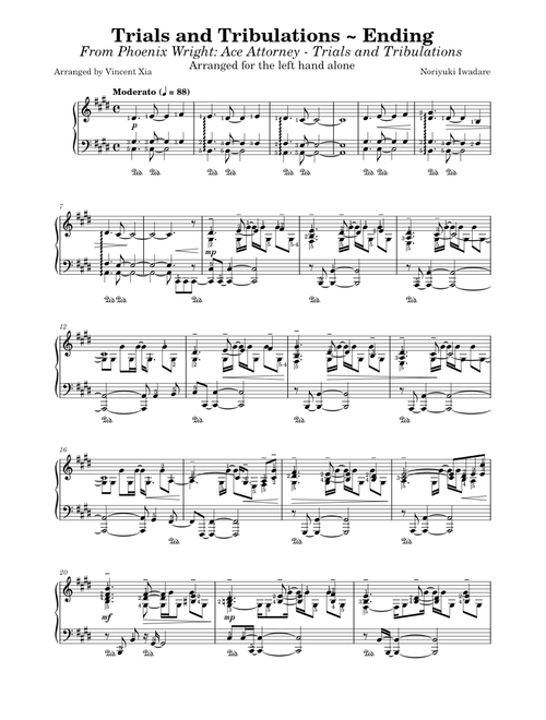 Iwadare-Xia - Phoenix Wright: Trials and Tribulations ~ Ending, arranged for the left hand alone