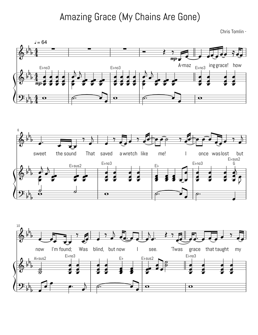 Amazing Grace (My Chains Are Gone) Chris Tomlin, Louie Giglio Sheet