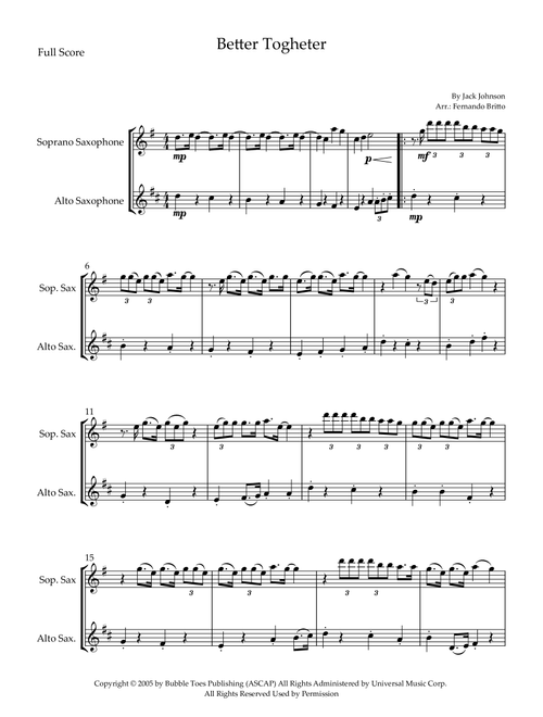 Better Together (Arr. Fernando Britto) - Jack Johnson (Instrumental Duet)
