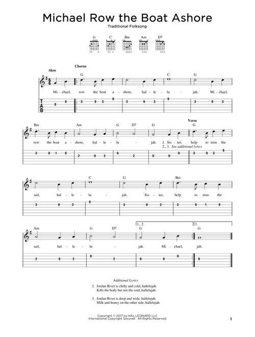 Michael Row The Boat Ashore - Traditional Folksong (Easy Guitar with TAB)