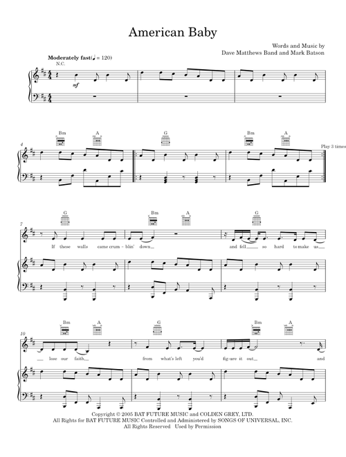 American baby - Dave Matthews Band (Piano-Vocal-Guitar)