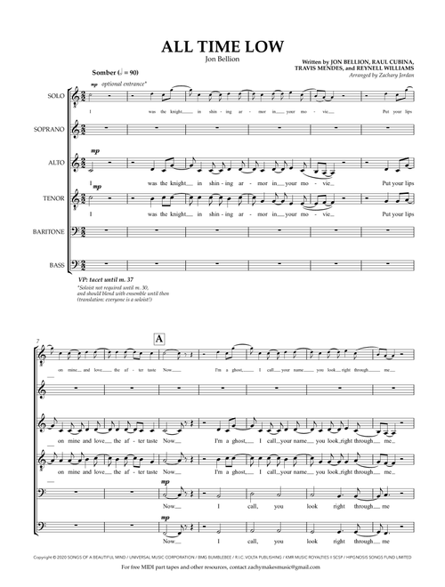 All Time Low (Arr. Zachary Jordan) - Jon Bellion (Choral, SATB divisi)