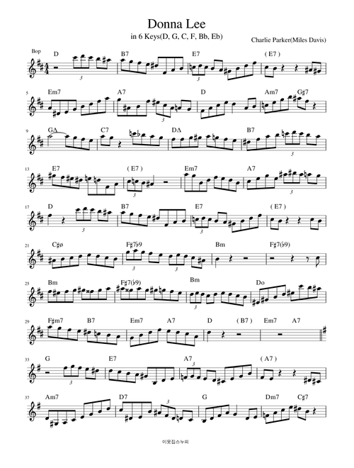 Donna Lee in 6 Keys(D, G, C, F, Bb, Eb)