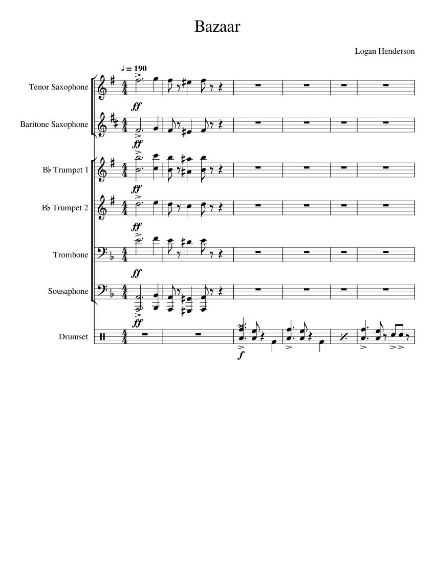 Bazaar Sheet Music with Chords for Trombone, Saxophone tenor, Saxophone ...
