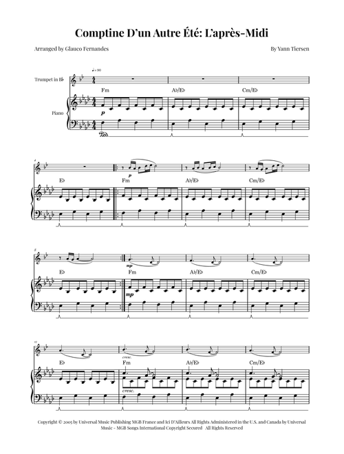 Comptine D'un Autre Été: L'après-Midi (Arr. Glauco Fernandes) - Yann Tiersen (Trumpet and Piano)