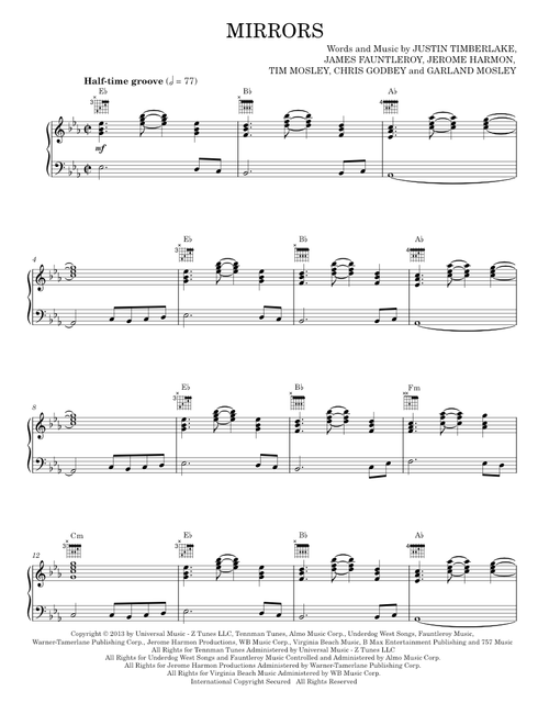 Mirrors - Justin Timberlake (Piano-Vocal-Guitar)