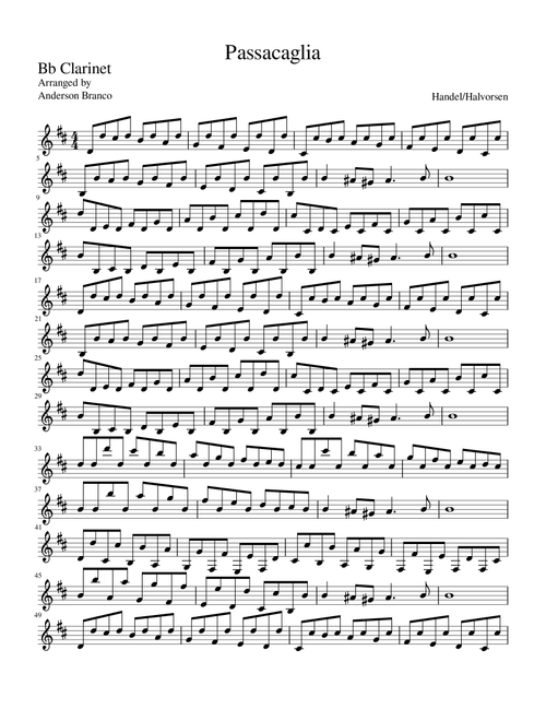 Passacaglia (Handel, Halvorsen - Solo Bb Clarinet) (Arr. Anderson Branco) - Johan Halvorsen, Georg Friedrich Handel (Clarinet Solo)