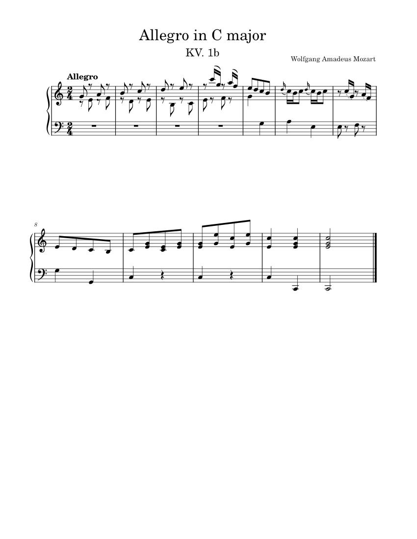 Allegro in C major, K.1b – Wolfgang Amadeus Mozart Sheet music for ...