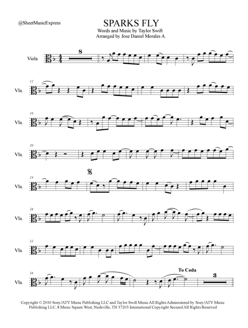 Sparks Fly (Arr. Jose Daniel Morales A.) - Taylor Swift (Viola Solo)