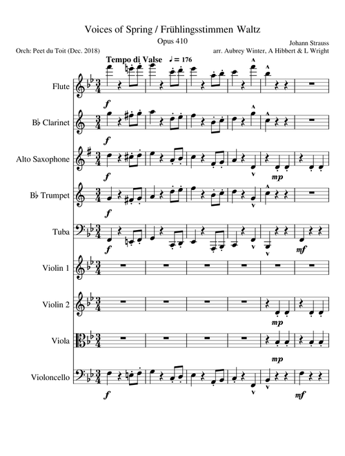 Voices of Spring / Frühlingsstimmen Waltz, Op. 410 - J Strauss Jr. (Mixed Ensemble)