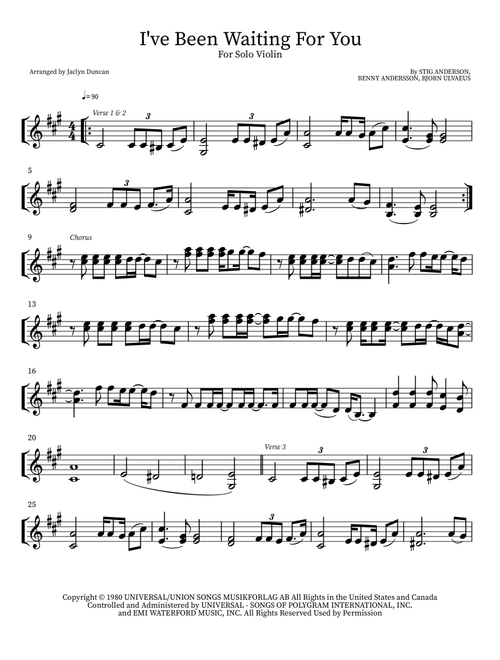 I've Been Waiting For You (Arr. Jaclyn Duncan) - ABBA (Violin Solo)