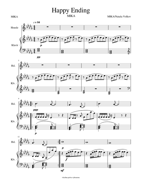 MIKA Happy Ending Piano/Violin