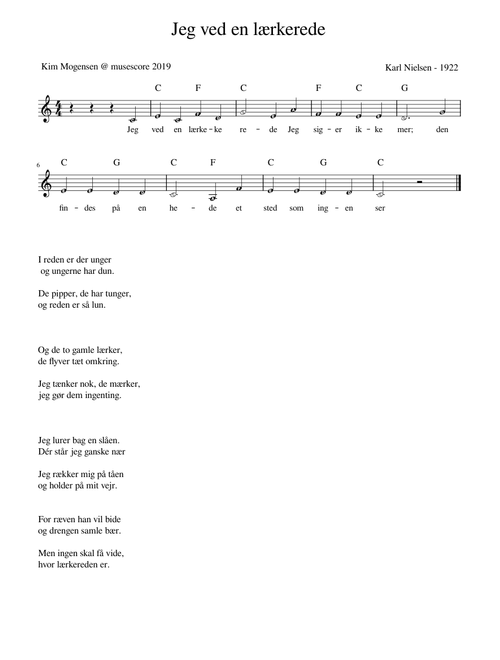 Jeg ved en lærkerede – Carl Nielsen