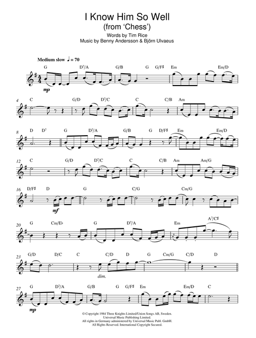 I Know Him So Well (from Chess) - Benny Andersson Tim Rice and Bjorn Ulvaeus, Tim Rice, Bjorn Ulvaeus (Alto Sax Solo)