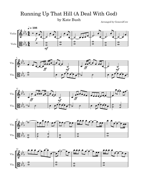 Running up that hill – Kate Bush (Violin and Viola Duet)