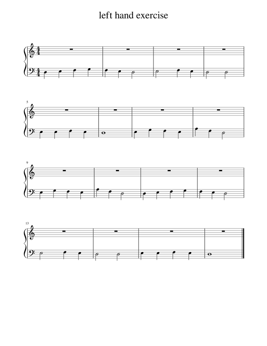 left hand exercise Sheet Music for Piano (Solo) easy | MuseScore.com