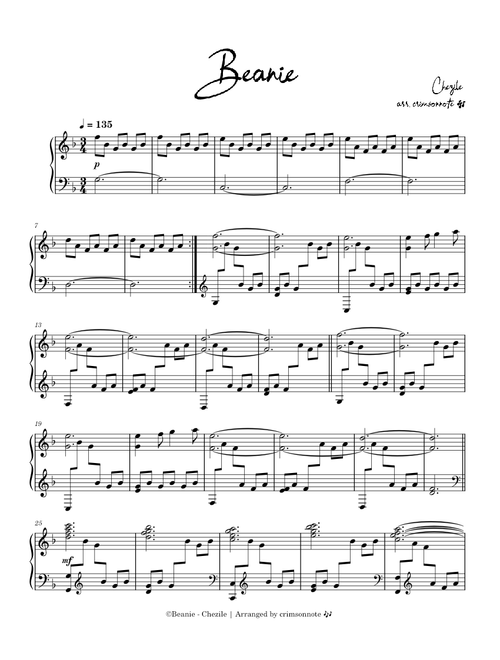Beanie – Chezile ~ Arranged for Piano