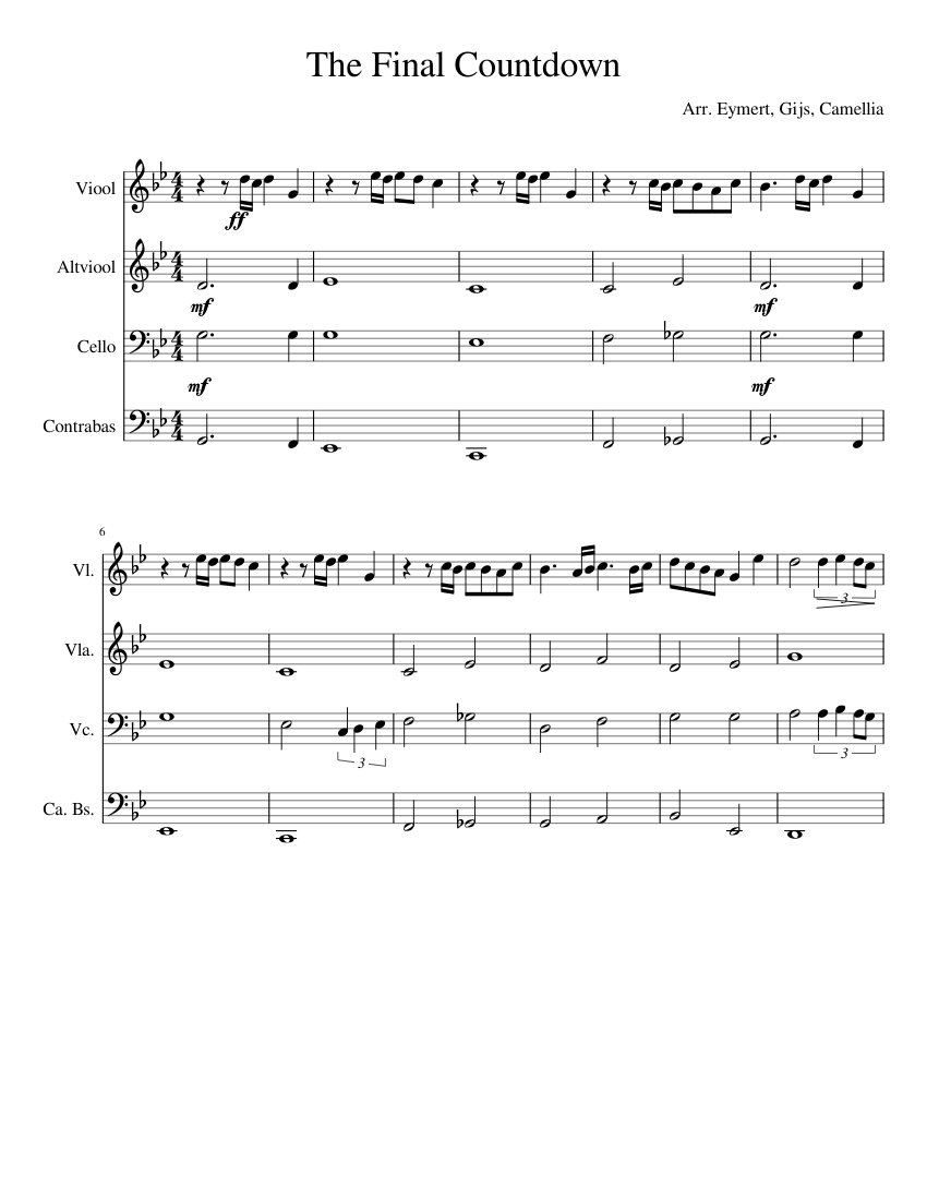 The Final Countdown Europe Sheet music for Contrabass, Violin, Viola