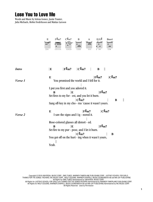 Lose You To Love Me - Selena Gomez (Guitar Chords-Lyrics)