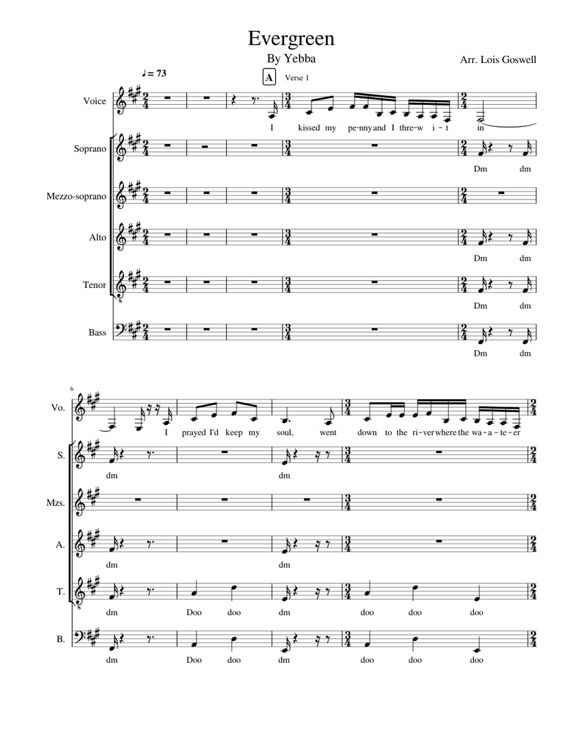 Evergreen by Yebba Sheet music for Soprano, Alto, Tenor, Bass voice
