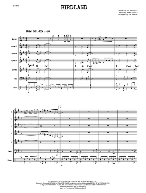 Birdland (Arr. Joseph Hasper) - Manhattan Transfer (Small Ensemble)