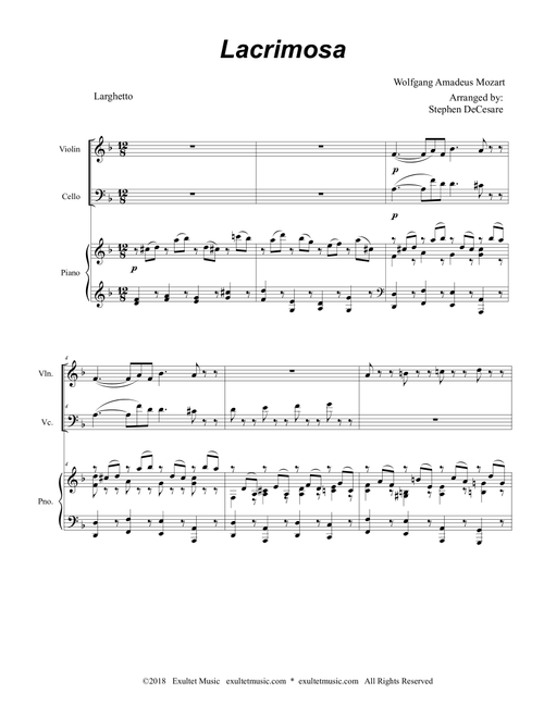 Lacrimosa (Duet for Violin and Cello) (Arr. Stephen DeCesare) (Instrumental Duet and Piano)