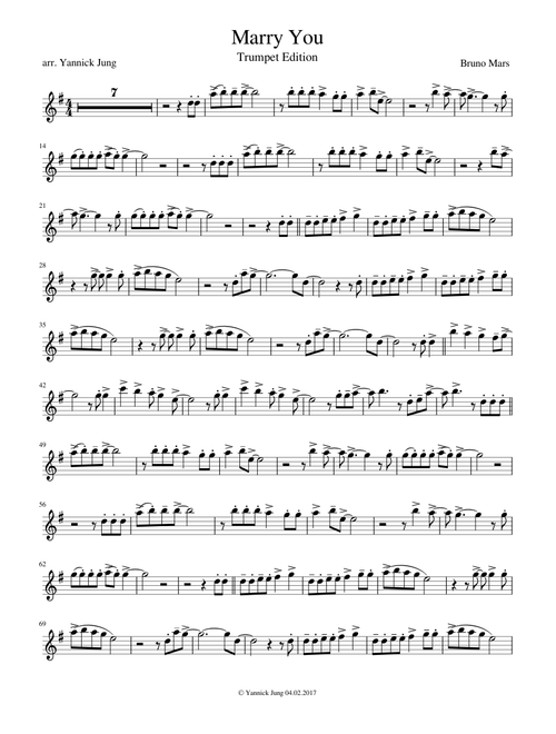 Videoscore: Marry You - Bruno Mars - Trumpet Cover (trumpetyänu99)