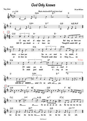 God Only Knows for Saxophone Quartet Sheet Music for Saxophone
