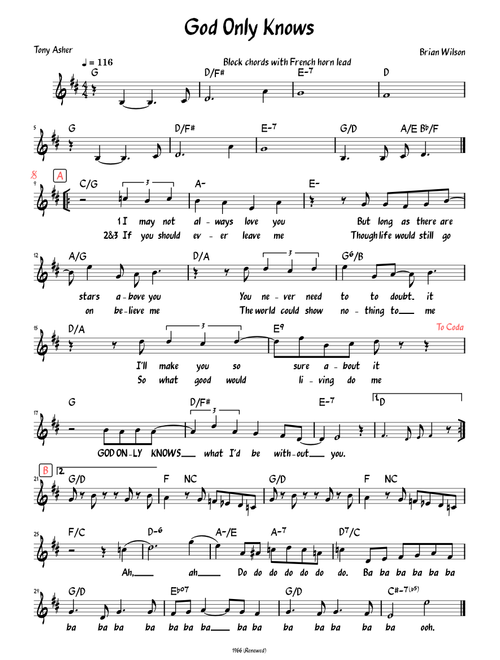 God Only Knows (Lead sheet with lyrics )