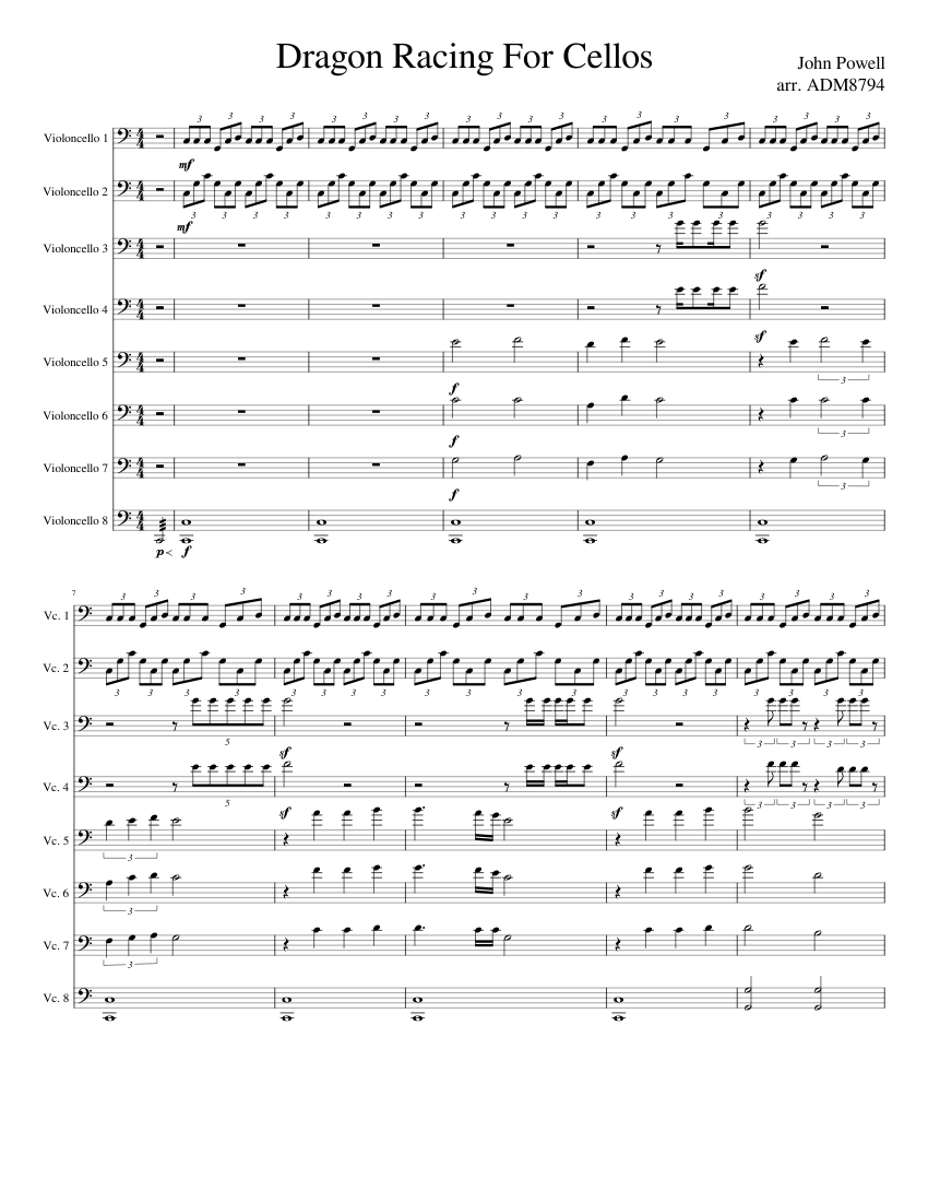 Dragon Racing For Cellos Sheet music for Cello (String Ensemble