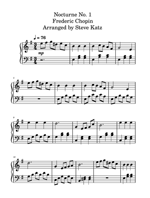 Nocturne No. 1 (Arr. Steve Katz) - Frederic Chopin (Easy Piano)